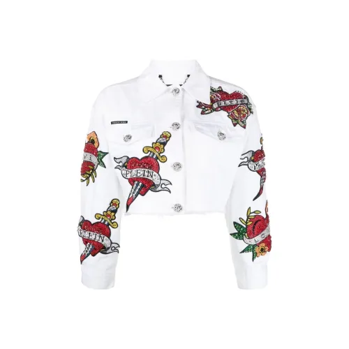 PHILIPP PLEIN Белый Женские Джинсовые Куртки