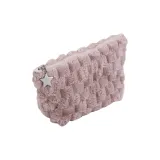 Коричневый плюшевый мешок для хранения макияжа с шахматным узором