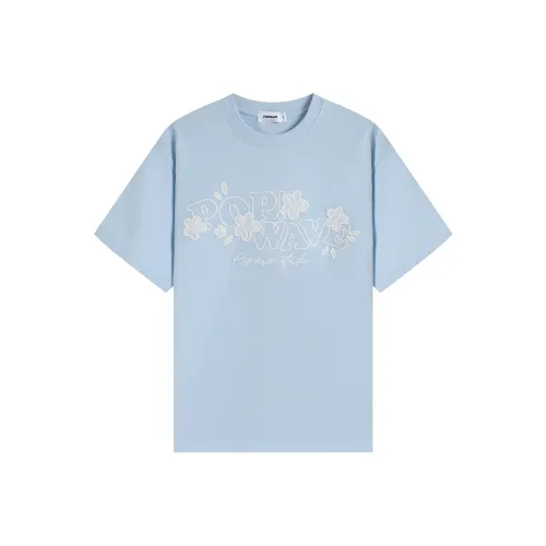 POPWAVE Синяя Рубашка с Кружевной Аппликацией и Короткими Рукавами для Женщин