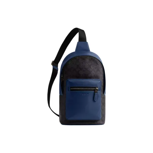 COACH Покрытый холст с телячьей кожей сумка на талию сумка через плечо маленькая мужская угольно-серый и темно-синий