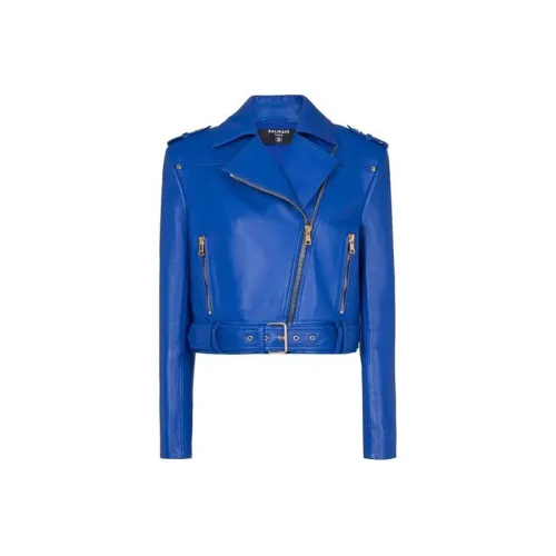 BALMAIN Blue Женские Кожаные Куртки