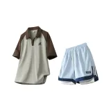 Оливково-зеленая рубашка с коротким рукавом + ледниково-синие шорты