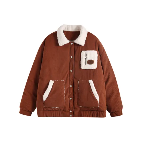 FPMZ Letter Lapel Loose Fit Thickened Cotton Down Jacket Unisex Brown