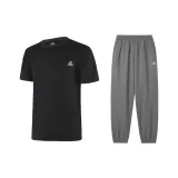 Комплект одежды [Черная рубашка с коротким рукавом + Серые штаны]