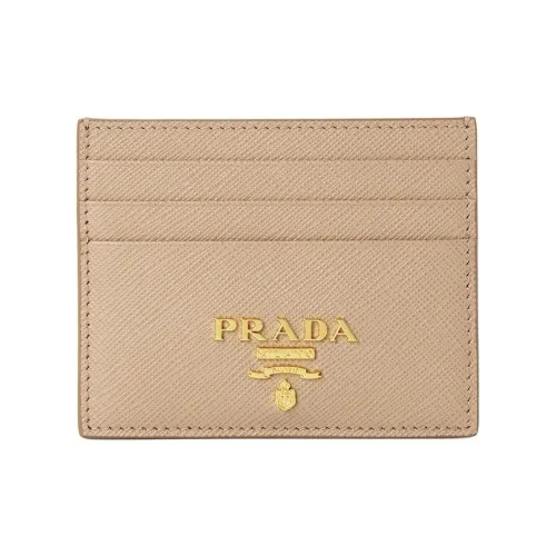 PRADA Держатель для карт из коровьей кожи женский бежевый
