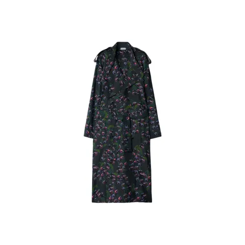 Burberry Длинный Вишневый Тренчкот Женский Многоцветный