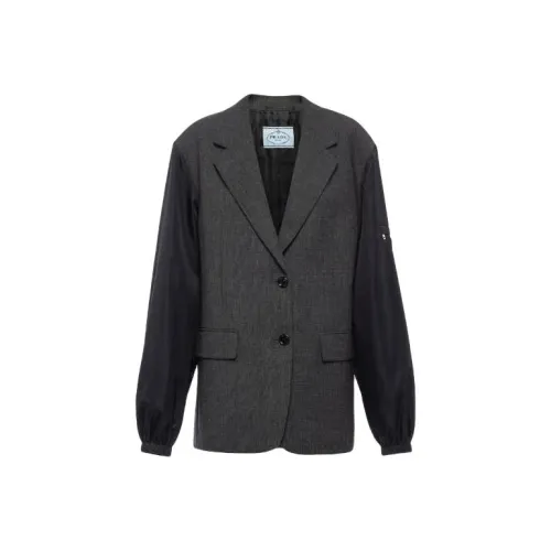 PRADA Одиночный ремень шерсть и RE нейлон куртка деловой костюм пальто женский темно-сланцевый серый