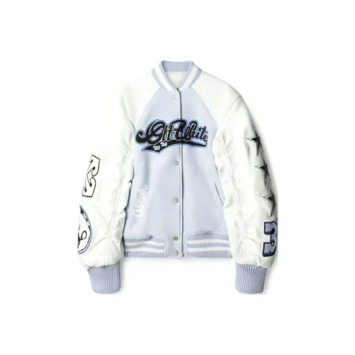 OFF Белый Бейсбольная куртка обычный крой женский светло-синий