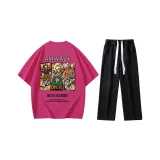 Комплект одежды (Топ с короткими рукавами из ткани с узором драконьего фрукта + черные джинсы)