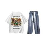 Комплект одежды (Белая рубашка с короткими рукавами + Темно-синие джинсы)