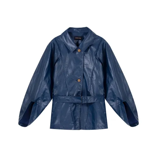 Maison Mai кожаная куртка женская темно-синяя