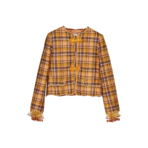 XOOR Желтая клетка Женское короткое пальто