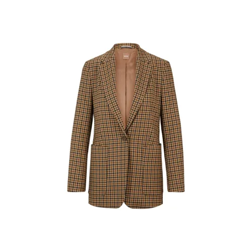 Hugo Boss Longline Regular Fit Куртка из проверенного материала Бизнес-костюм Женская Коричневая