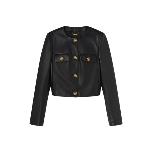 VERSACE Кожа Куртка Женская Черная