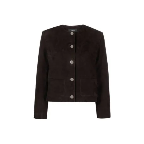 Theory Темно-кофейные женские кожаные куртки