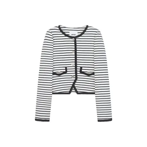 Jamor Cropped Coat Женское Черно-Белые Полосы