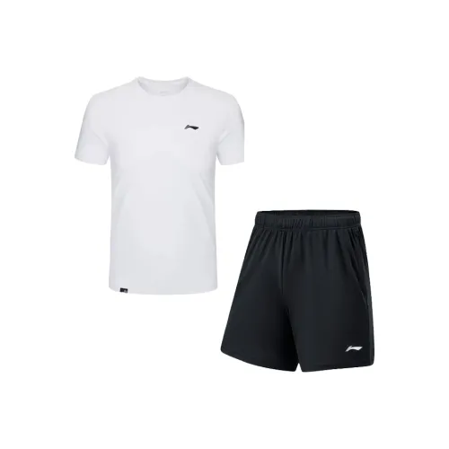 Лайнер Повседневная Спортивная Одежда Унисекс Белый Комплект Белый Топ + Черные Штаны