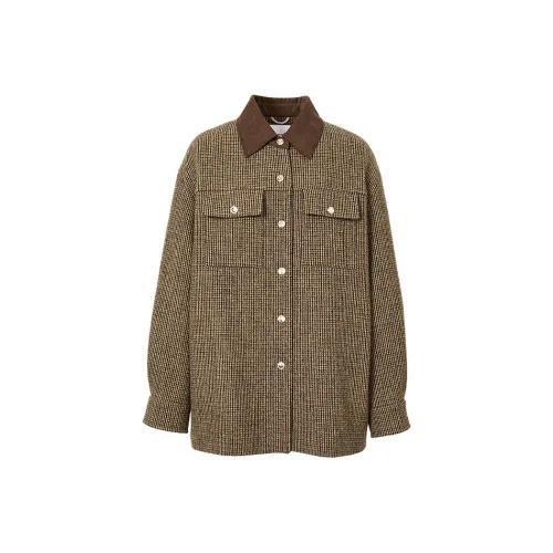 Hopeshow Cropped Coat Women's Vintage Plaid Coffee