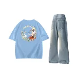 Комплект одежды (Светло-синие короткие рукава + винтажные синие штаны)