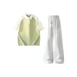 Серый зеленый топ + белый низ