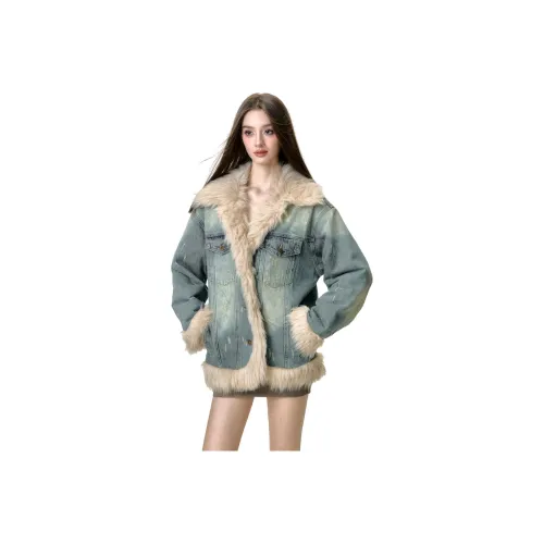 Li Zixian Denim Jacket Women's Vintage Blue Ли Зиксянь Деним Куртка Женская Винтажный Синий