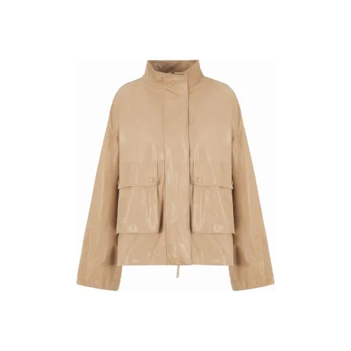 EMPORIO ARMANI SS24 Кожаная куртка женская цвет верблюжий коричневый