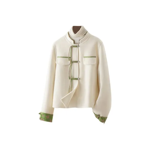 Cypress House Cropped Coat Женское Бежевый Белый и Зеленый