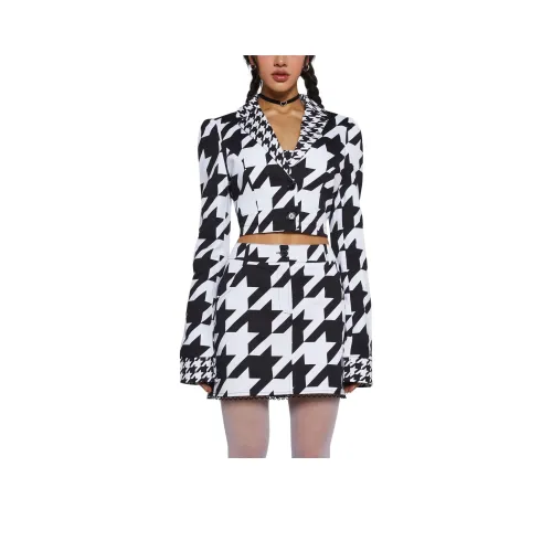 Dolls Kill Sugar Thrillz Friendly Fashionista Укороченный Блейзер Бизнес Костюм Женский Черный Черный