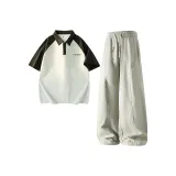 Черно-серый топ + светло-хаки низ