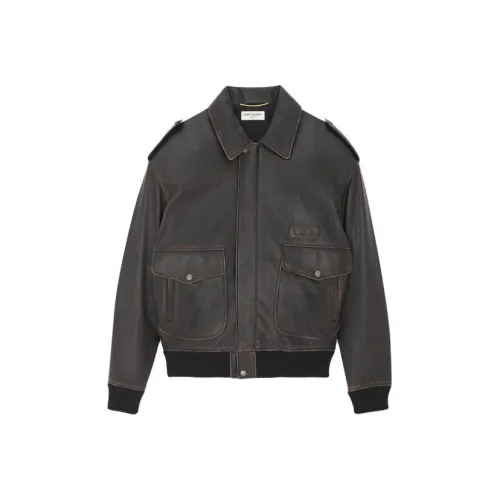 SAINT LAURENT FW23 Кожа Куртка Женская Лакрица