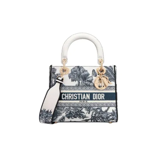 DIOR DiorivieraLady D Лайт Вышивка Сумка Lady Dior Сумка Средний Женская Белый Синий