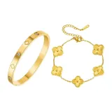 Лазерный золотой браслет с четырехлистным клевером, многослойный (золото)