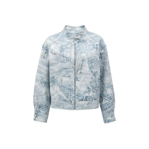 Only H3Z Синий Абстрактный Деним Полный принт Женское Короткое пальто