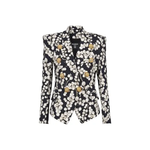 BALMAIN FW24 Бизнес-костюм Пальто Женское Черно-белое