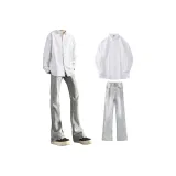 Белая длинно-рукавная рубашка + дымчато-серые джинсы