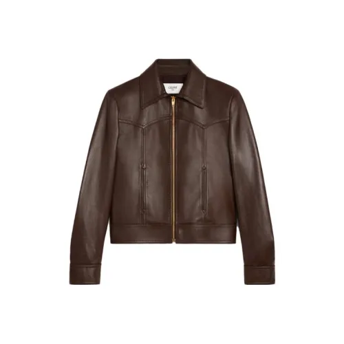 CELINE FW23 Кожа Куртка Женская Коричневая
