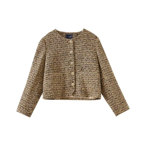 OUNIXUE Cropped Coat Women's Yellow Brown OUNIXUE Укороченное пальто женское желтый коричневый