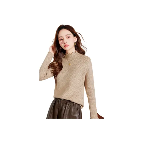 Love Elaine Весенний Осенний Сезон Длинный Стиль Трикотаж Женский Светлый Кофейный