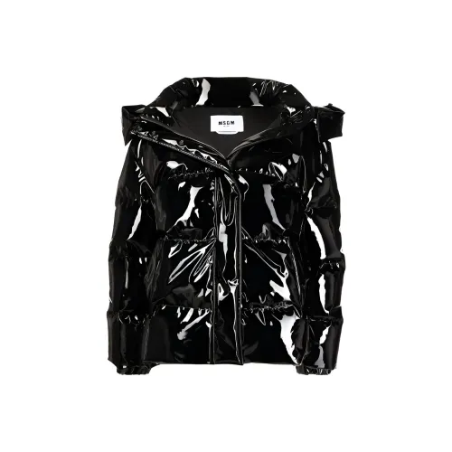 MSGM FW21 Однотонный Блестящий С капюшоном Пуховая куртка Женская Черная