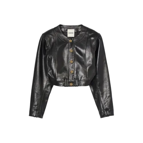 Sandro Кожа Куртка Женская Черная