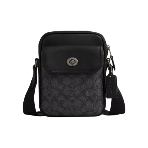 COACH Turnlock Гладкая Телячья Кожа Сумка через плечо Мини Мужская Угольный Серый и Черный