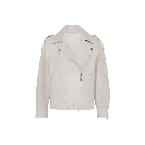 BRUNELLO CUCINELLI FW23 Кожа Куртка Женская Светло-Серый
