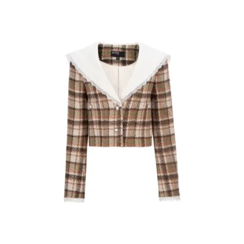 AIVEI Винтажный коричневый клетчатый женские короткие пальто
