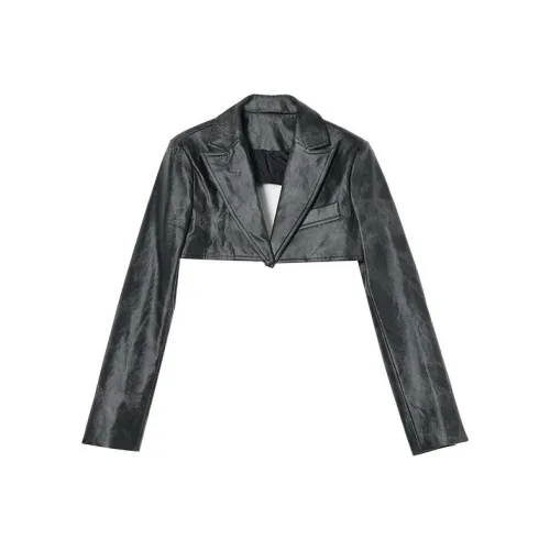 YITOUAGUA Черное Женское Короткое Пальто