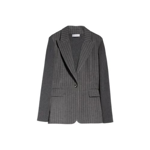 MaxMara Quebec Collection Полоска Шерсть Блейзер Бизнес Костюм Пальто Женское Серое