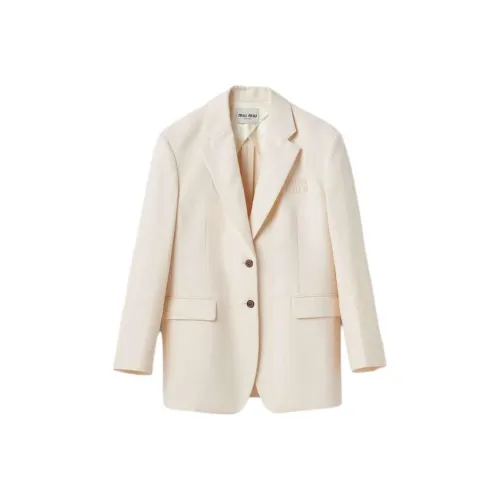 MIU MIU Одиночный Холст Двойной Бизнес Костюм Куртка Пальто Унисекс Бежевый