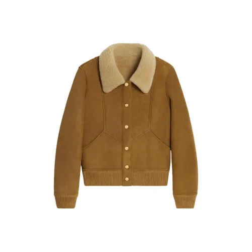 CELINE FW23 Кожа Куртка Пальто Женские Коричневый