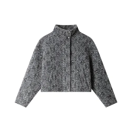 VIMLY Cropped Coat Women's Photinia Gray Pattern Tree