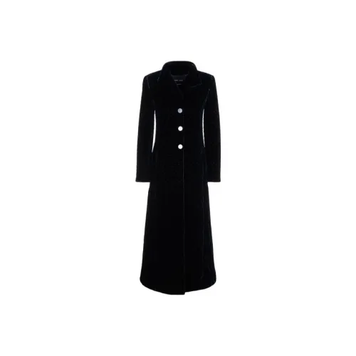 GIORGIO ARMANI Вышитый Шелковый Бархат Длинное Пальто Женское Морской Синий