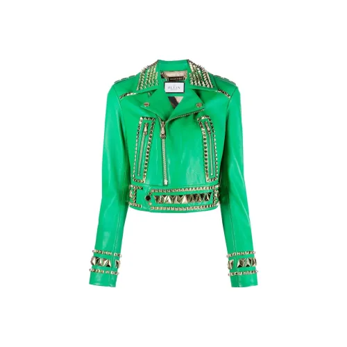 PHILIPP PLEIN Зеленая Женская Кожаная Куртка